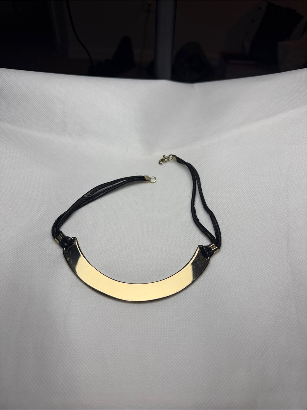 Gold Crescent Necklace with Black Cord Accent